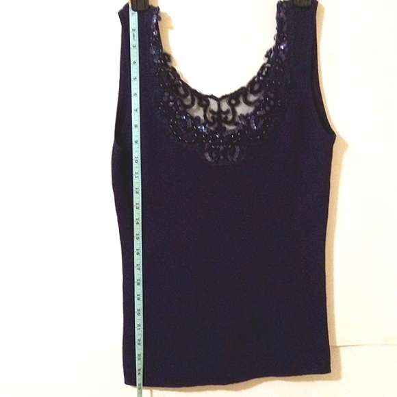TARA RYAN NAVE BLUE SEQUIN BEADED EMBROIDERED SLEEVELESS TOP SIZE LARGE - Picture 5 of 9